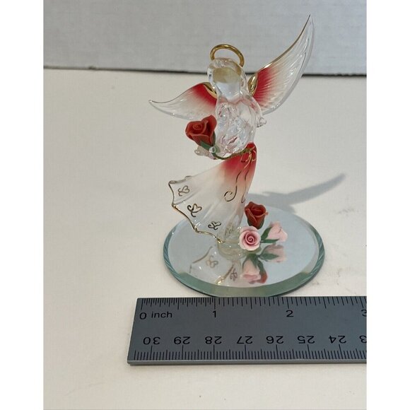Glass Baron Angel Holding Roses Red Wings and Skirt on Mirror Original Label - Picture 9 of 9